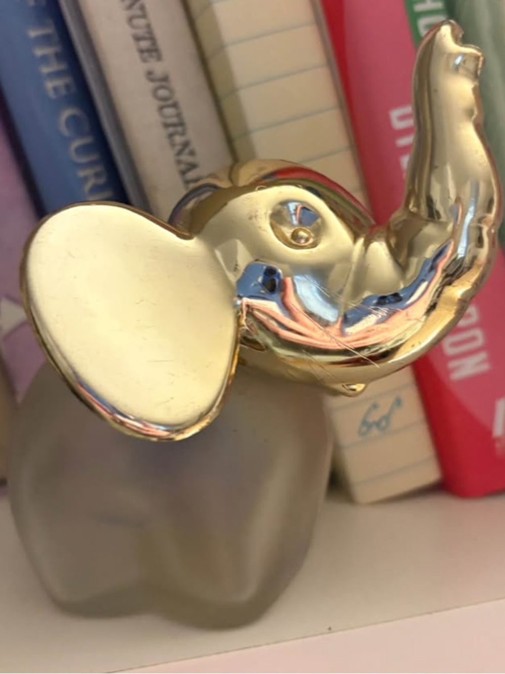 Vintage Avon Baby Elephant Frosted Glass and Gold Moonwind Perfume Bottle